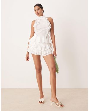 Amy Lynn V Waist Ruffle Bloomer Shorts - Natural