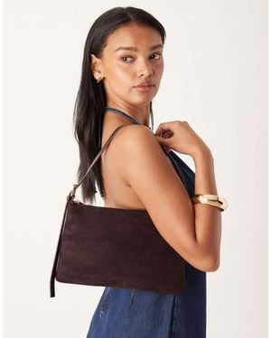 ASOS Faux Suede Shoulder Bag With Side Buckle Strap - Purple