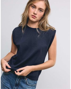 Stradivarius Basic T-shirt With Padded Shoulders - Blue