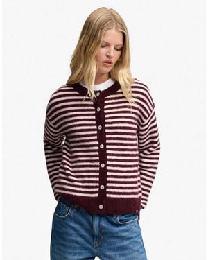 Superdry Gestreifte strickjacke aus gebürstetem strick - Rot