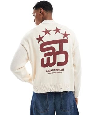 Pull&Bear Stwd Back Printed Knitted Sweater - White