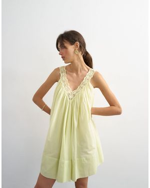 TOPSHOP Cotton Deep V Lace Trapeze Mini Dress - White