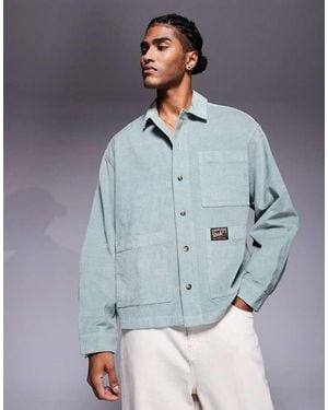 ASOS Boxy Oversized Cord Shirt With Badge Detail - Blue
