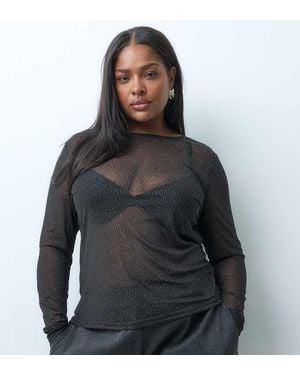ONLY Top Van Mesh Met Lange Mouwen En Glitter - Grijs