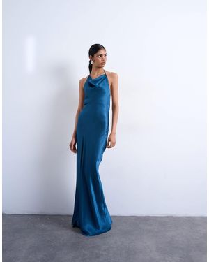 TOPSHOP Robe longue à col bénitier montant - bleu pétrole