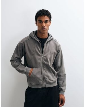 Weekday Oversized Boxy Fit Zip Hoodie With Seam Detail - Gray