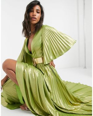 Forever Unique Robe longue à manches kimono métalisée - Doré - Vert