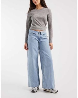 Mango Teen Low Rise Fold Over Wide Leg Jean - Blue