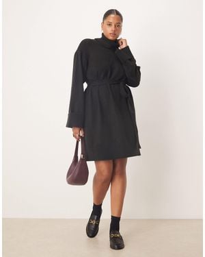 Vila Curve Tie Waist High Neck Knitted Mini Dress - Black
