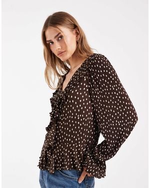 ONLY Frill Details Blouse - Brown