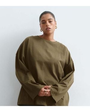ARRANGE Curve Cotton Oversized Long Sleeve T-shirt - Green