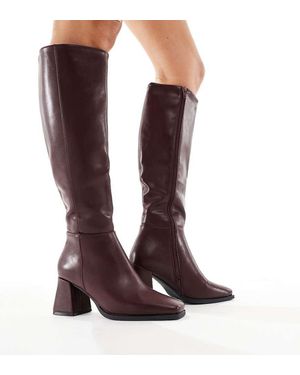 SEQWL Wide Fit Fisher Block Heel Knee Boots - Brown