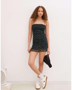 Bershka Bandeau Print Mini Dress - Black