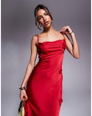 New Look Corsage Detail Satin Slip Midi Dress - Red