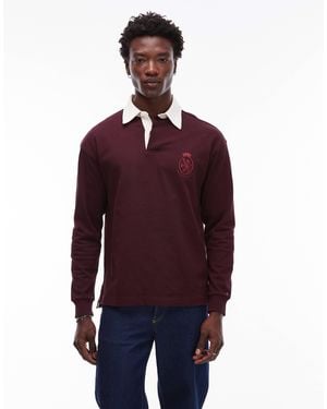 Tommy Hilfiger Crest Logo Long Sleeve Rugby Polo Shirt - Purple