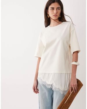 Jdy Oversized T-shirt With Lace Details - White