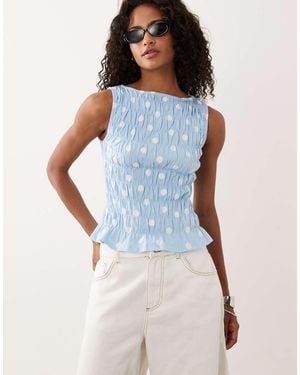 ASOS Shirred Slash Neck Top - Blue