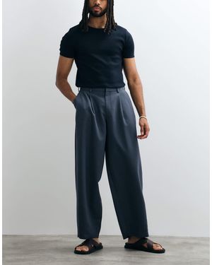 ASOS Pleated Wide Barrel Leg Dress Pants - Blue
