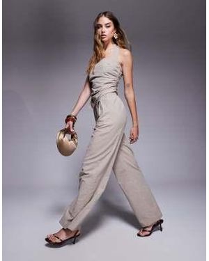 Kaiia Exclusive Tailored Linen Blend Wide Leg Trousers With Elasticated Waist - Grey