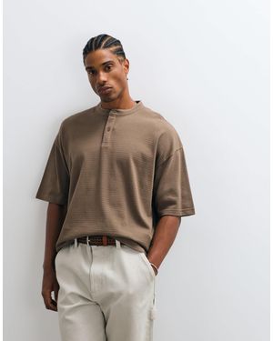 ASOS Boxy Oversized T-shirt With Henley Neck - Brown