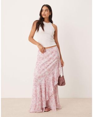 Vila Chiffon Ruffle Detail Boho Skirt - Pink
