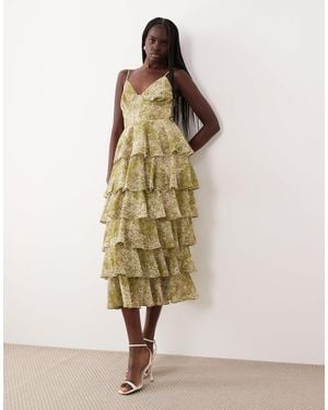 Pretty Lavish – midaxi-kleid mit rüschen und abstraktem muster - Natur