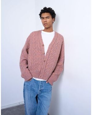 TOPMAN Regular Fit Cable Knitted Cardigan - Blue