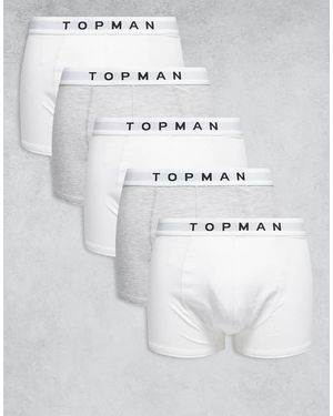 TOPMAN Confezione Da 5 Boxer Aderenti Bianchi E Grigio Mélange Con Fascia