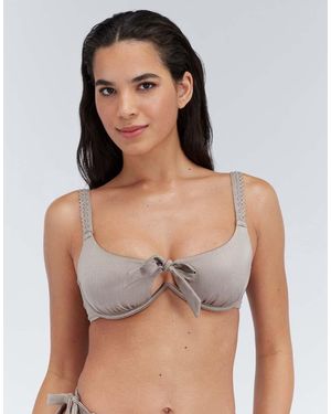 Boux Avenue Ibiza Broderie Bikini Top Summer Underwired Swimwear - Grey