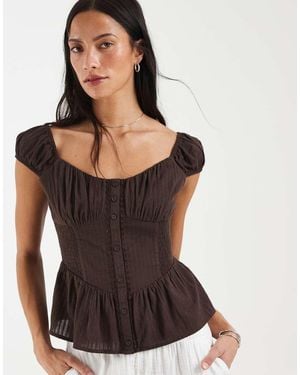 Hollister Sweetheart Neckline Peplum Top - Brown