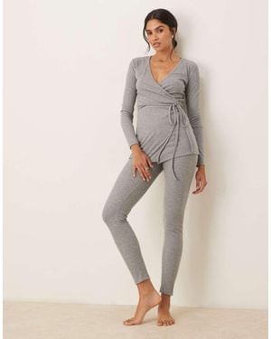 Mango Button Detail Ribbed Knit Pyjama Bottoms Co-Ord - Natural