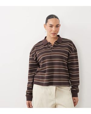 Brave Soul Brave Soul Curve Long Sleeve Stripe Rugby Top - Brown