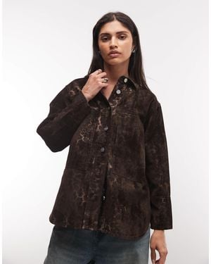 AllSaints Eden co-ord langarm-denimhemd mit beflocktem leopardenmuster - Schwarz