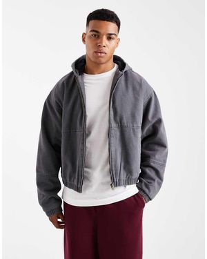 Cotton On Giacca Bomber Corta Slavato Con Cappuccio - Grigio