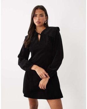 Nobody's Child Hannah Cord Oversized Collar Tie Front Mini Dress - Black