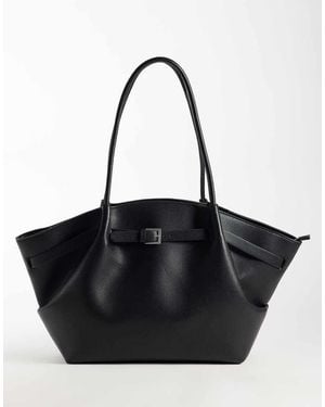 Gina Tricot Large Faux Leather Tote Bag With Shoulder Straps - Black