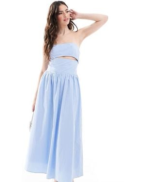 The Frolic Exclusive Poplin Bandeau Cut Out Tie Back Detail Maxi Dress - Blue
