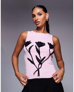 River Island Knitted Floral Applique Vest - Pink
