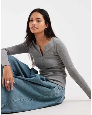 Hollister Long Sleeve Button Up Henley Top - Blue