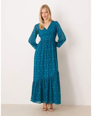 Lovedrobe Floral Burnout Asymmetric Split Hem Tie Back Maxi Dress - Blue