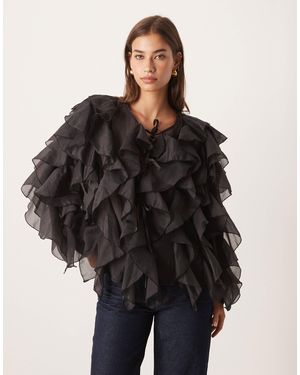 Sister Jane Dream Tie Front Ruffle Blouse - Black