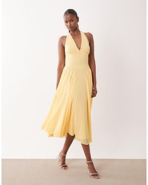 TFNC London Bridesmaids Halter Neck Midi Chiffon Dress - Natural