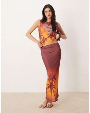 ASOS Mesh Midi Skirt With Bahamas Palm Print - Multicolour