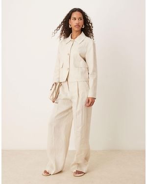 Mango Wide Leg Tailored Linen Trouser With Front Pleat Co-ord - Natural