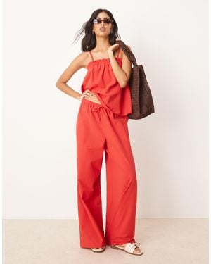 ASOS Linen Blend Wide Leg Trouser - Red