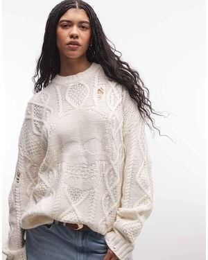 The Ragged Priest Skull Cable Knit Jumper - Grey