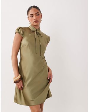 Miss Selfridge Satin Tie Neck Mini Dress - Green