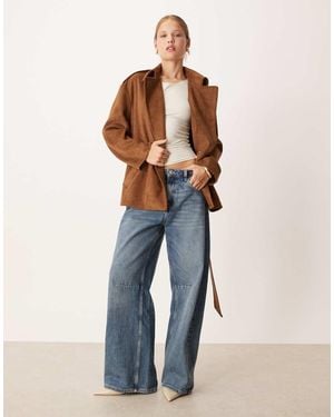 Pretty Lavish Faux Suede Tie Waist Jacket - Blue