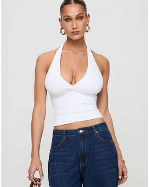 Princess Polly Whimsy Slinky Plunge Halter Neck Top - Blue