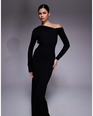 ASOS Robe longue à manches longues et épaules dénudées avec ouverture asymétrique au dos - Bleu